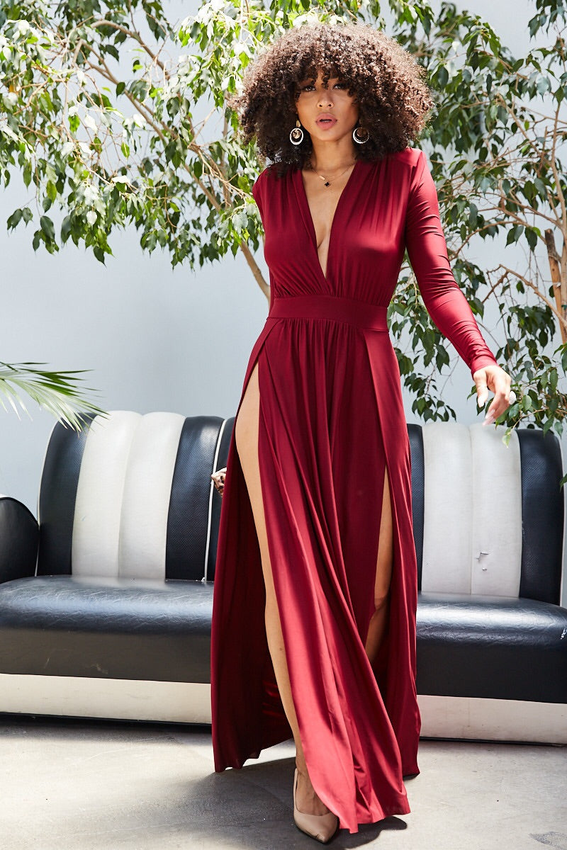 Venetia V-neck High Slit Maxi Dress